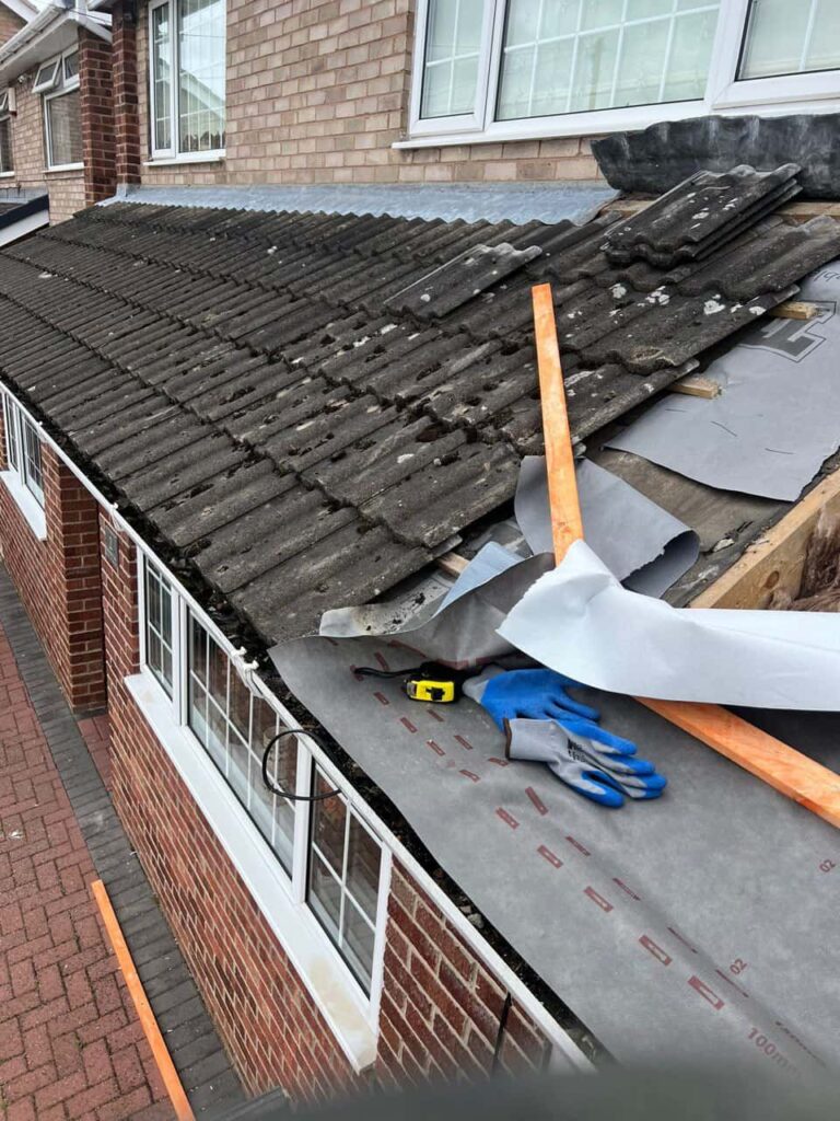 This is a photo of a pitched roof which is being repaired. The existing roof was leaking badly. Works carried out by Burgess Hill Roofing Repairs